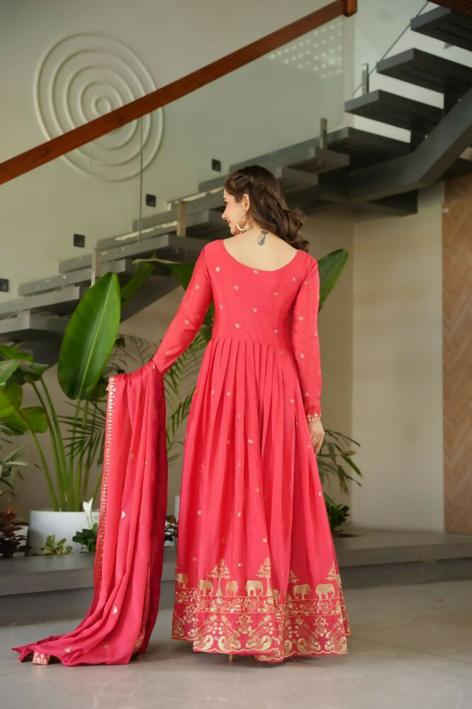 Vastranavya Gajri Chinnon with Embroidery Zari Sequins Work Gown