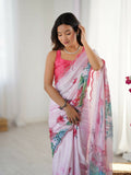 Off White Chinon Designer Digital Printed,Mirror Cut Work Saree - Manvika