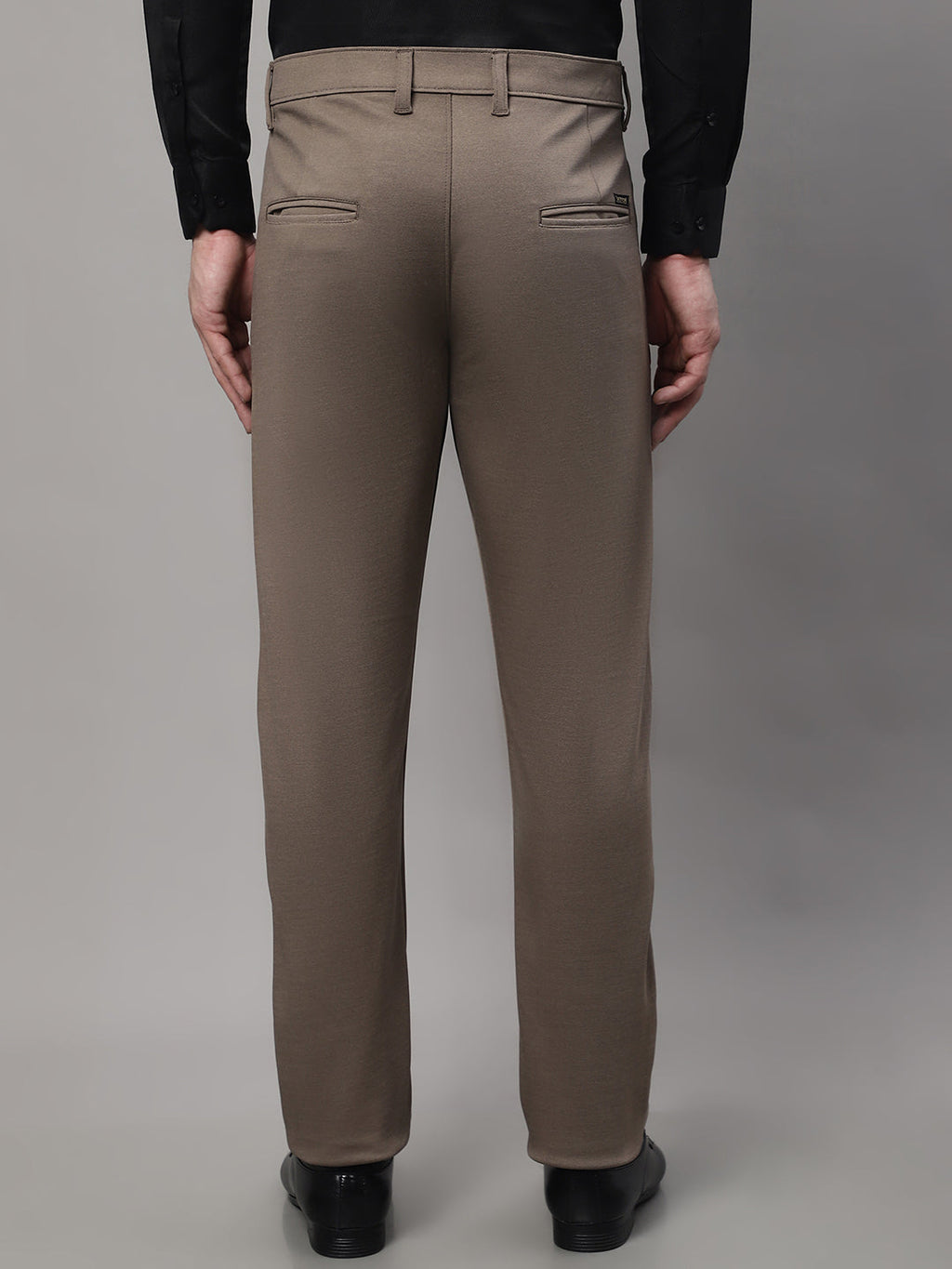 Jainish Men's Dark-Beige Tapered Fit Formal Trousers
