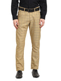 Jainish Men's Beige Cotton Checked Formal Trousers ( FGP 267Beige )