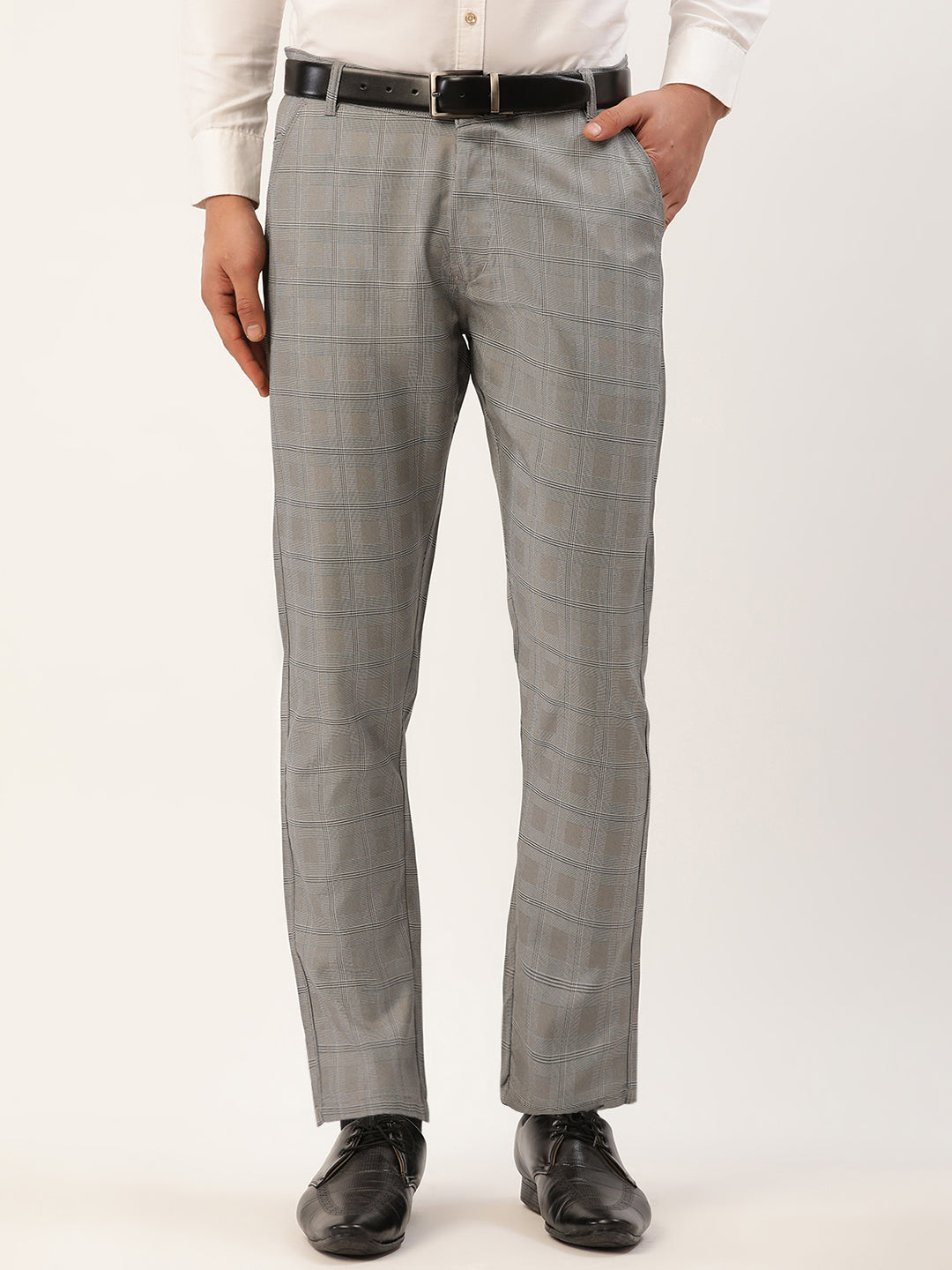 Jainish Men's Grey Window Checked Formal Trousers ( FGP 272 Grey )