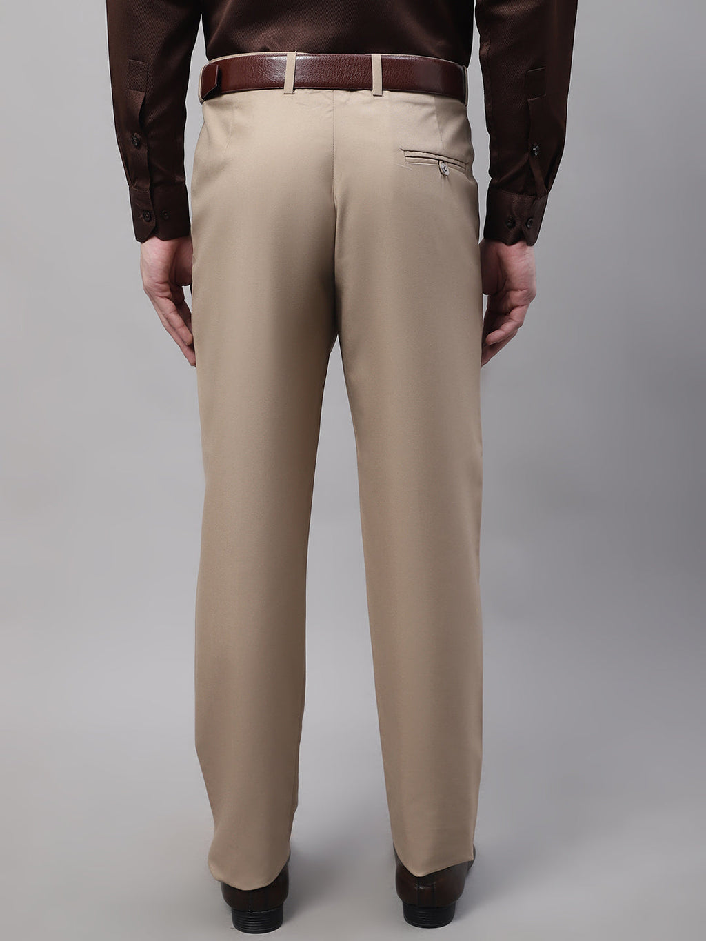 Jainish Men's Beige Tapered Fit Formal Trousers