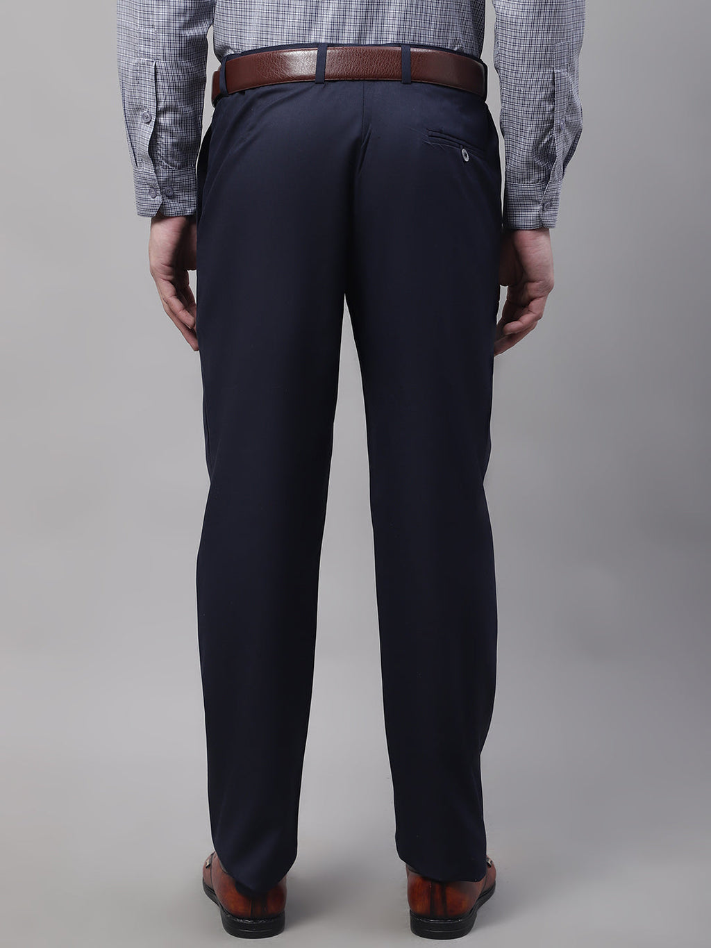 Jainish Men's Navy Tapered Fit Formal Trousers