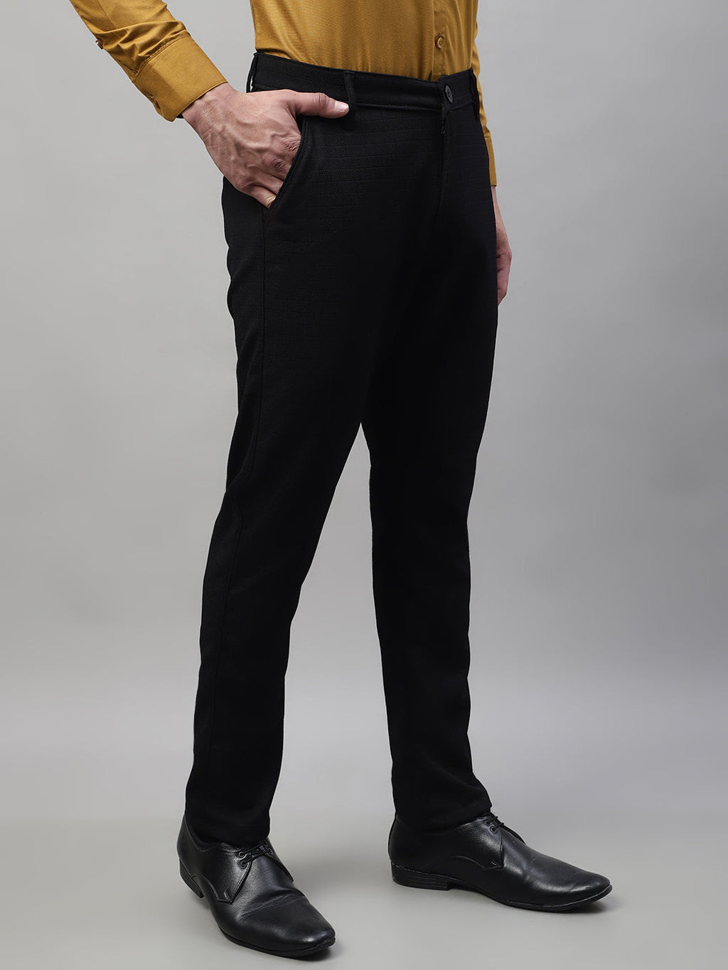Jainish Men's Black Tapered Fit Formal Trousers