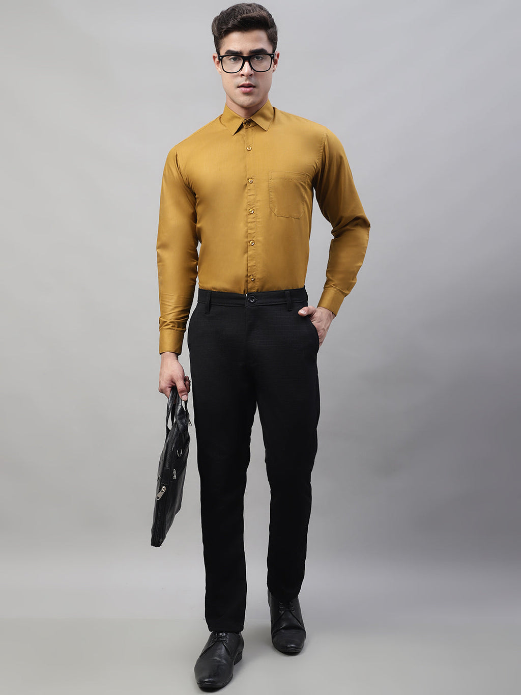 Jainish Men's Black Tapered Fit Formal Trousers