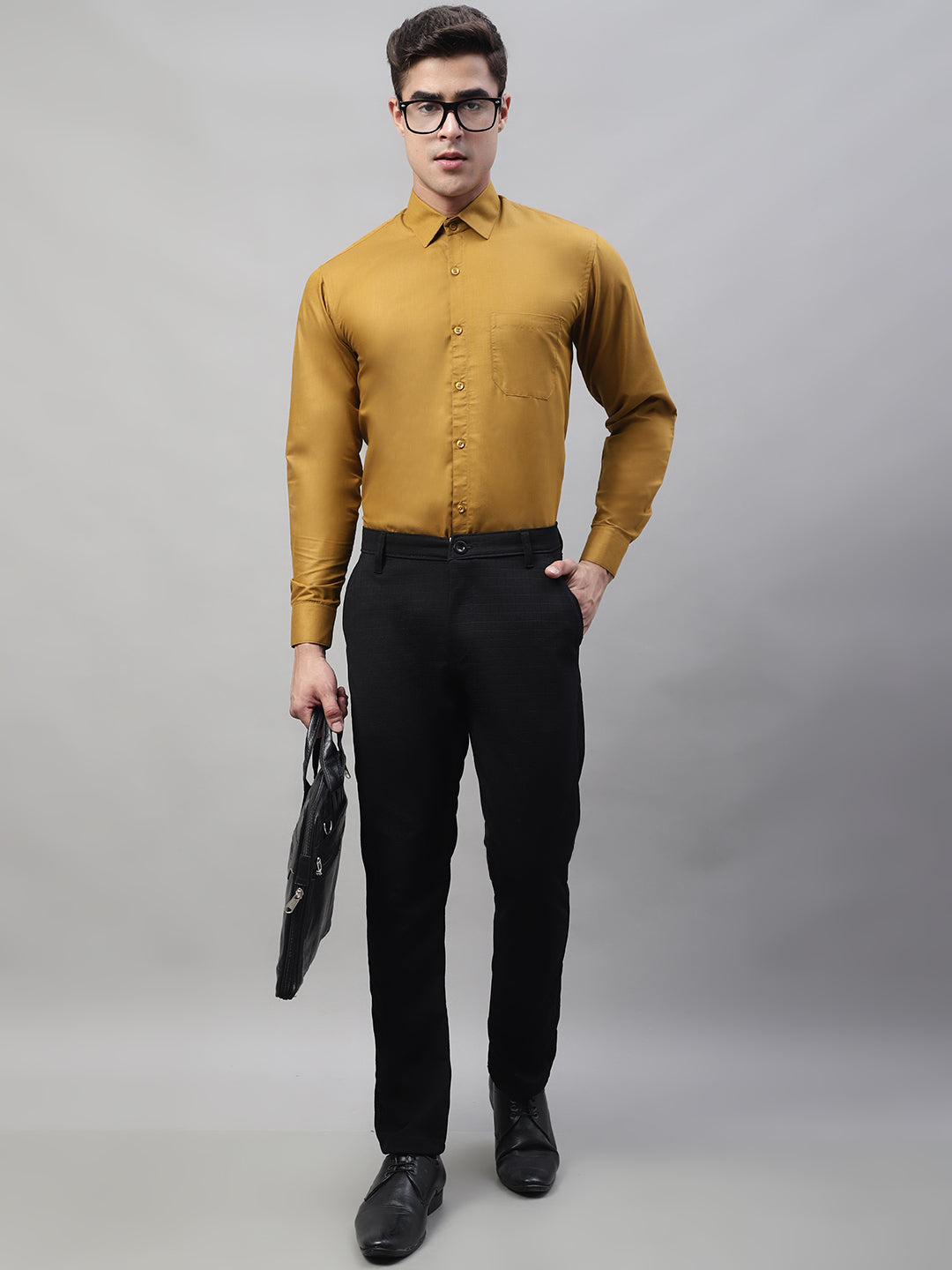 Jainish Men's Black Tapered Fit Formal Trousers