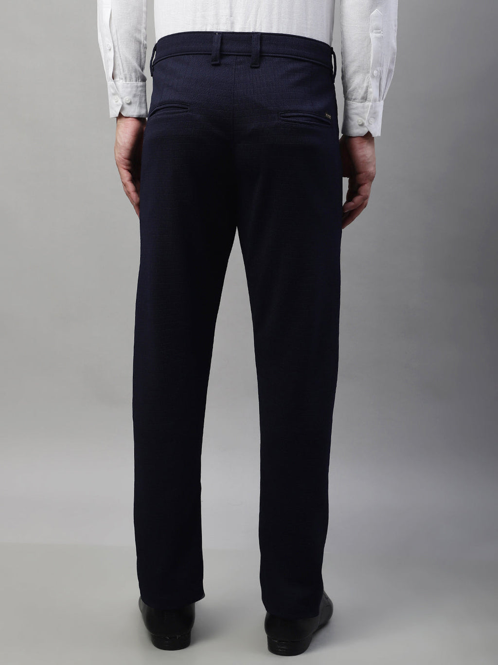 Jainish Men's Navy Blue Tapered Fit Formal Trousers