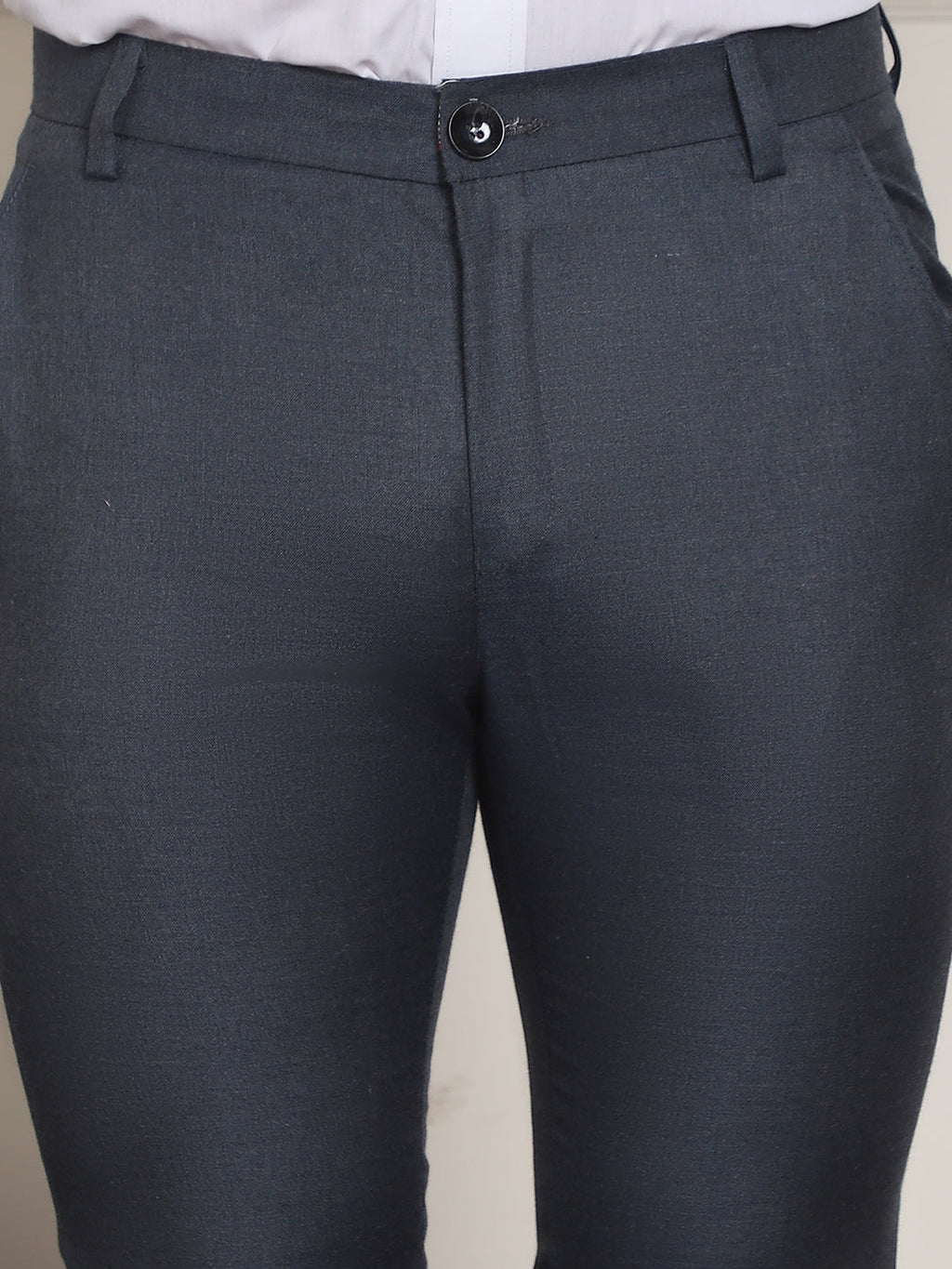 Indian Needle Men's Tapered Fit Solid Trousers - Charcoal