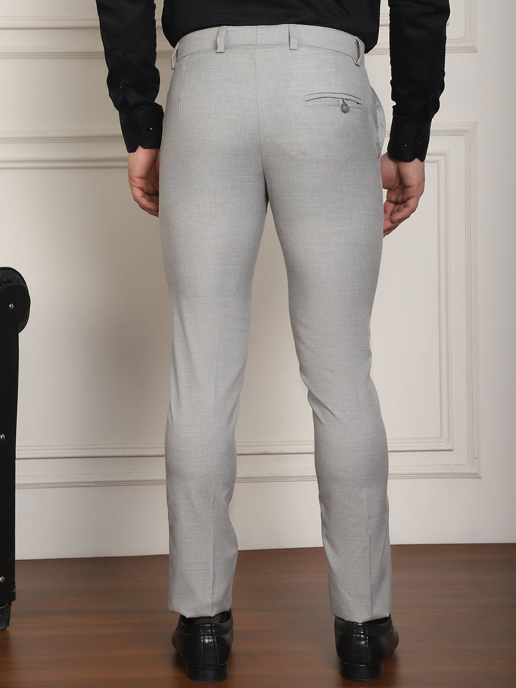 Indian Needle Men's Tapered Fit Solid Trousers - Light-Grey