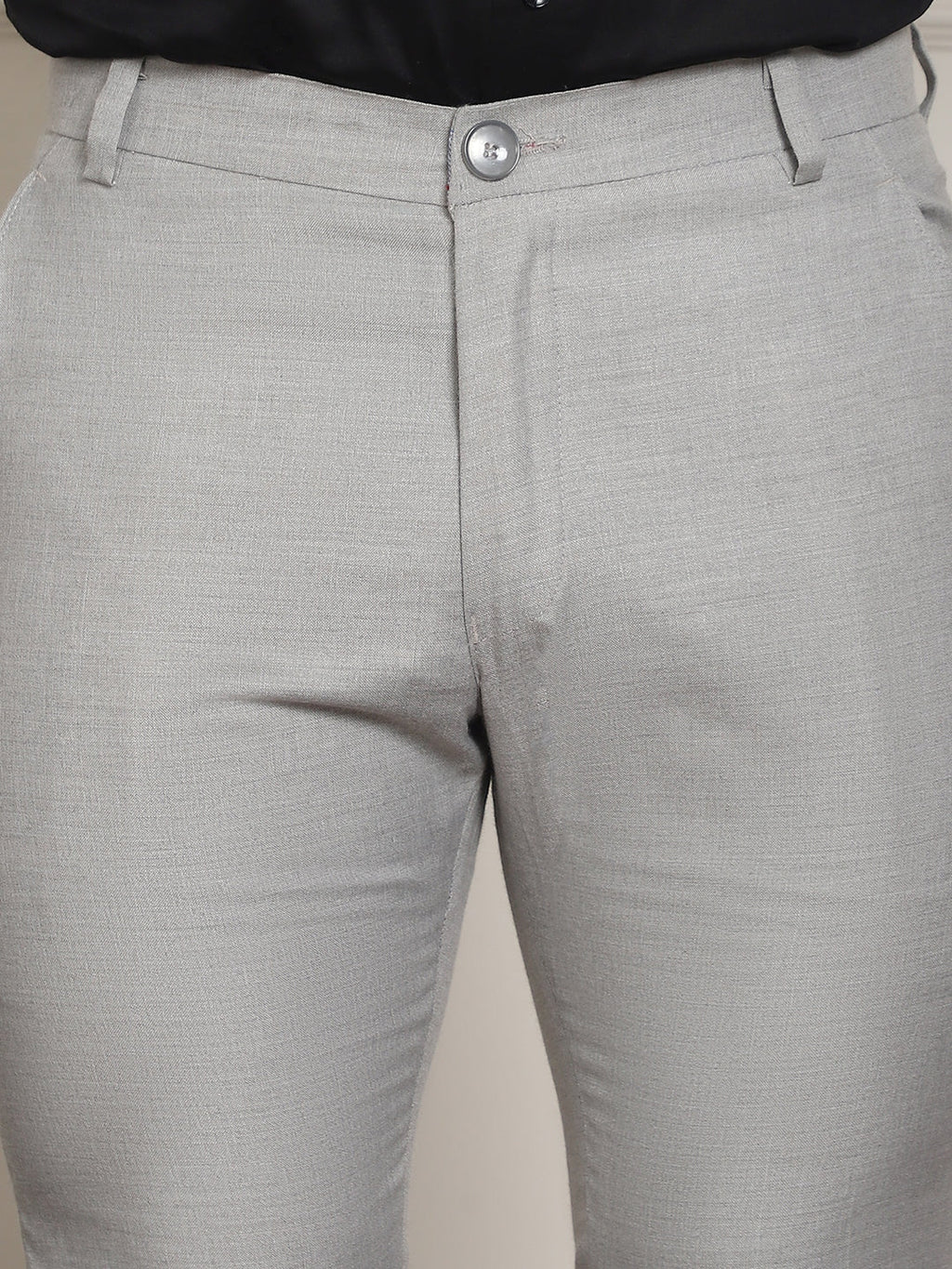 Indian Needle Men's Tapered Fit Solid Trousers - Light-Grey