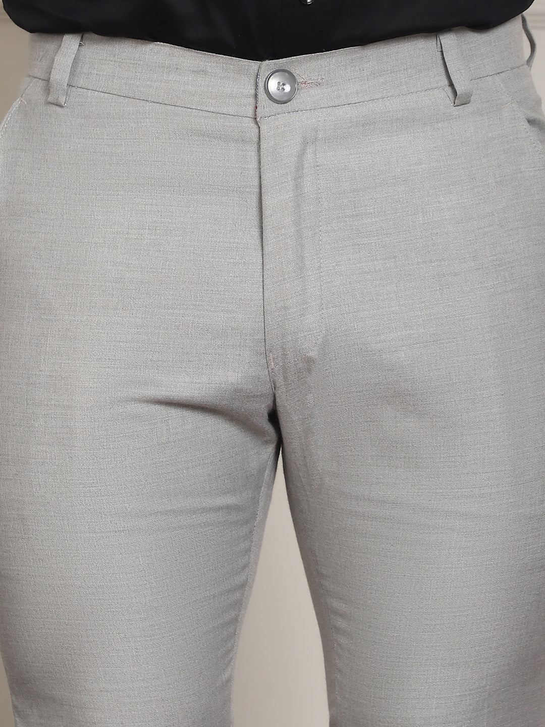 Indian Needle Men's Tapered Fit Solid Trousers - Light-Grey