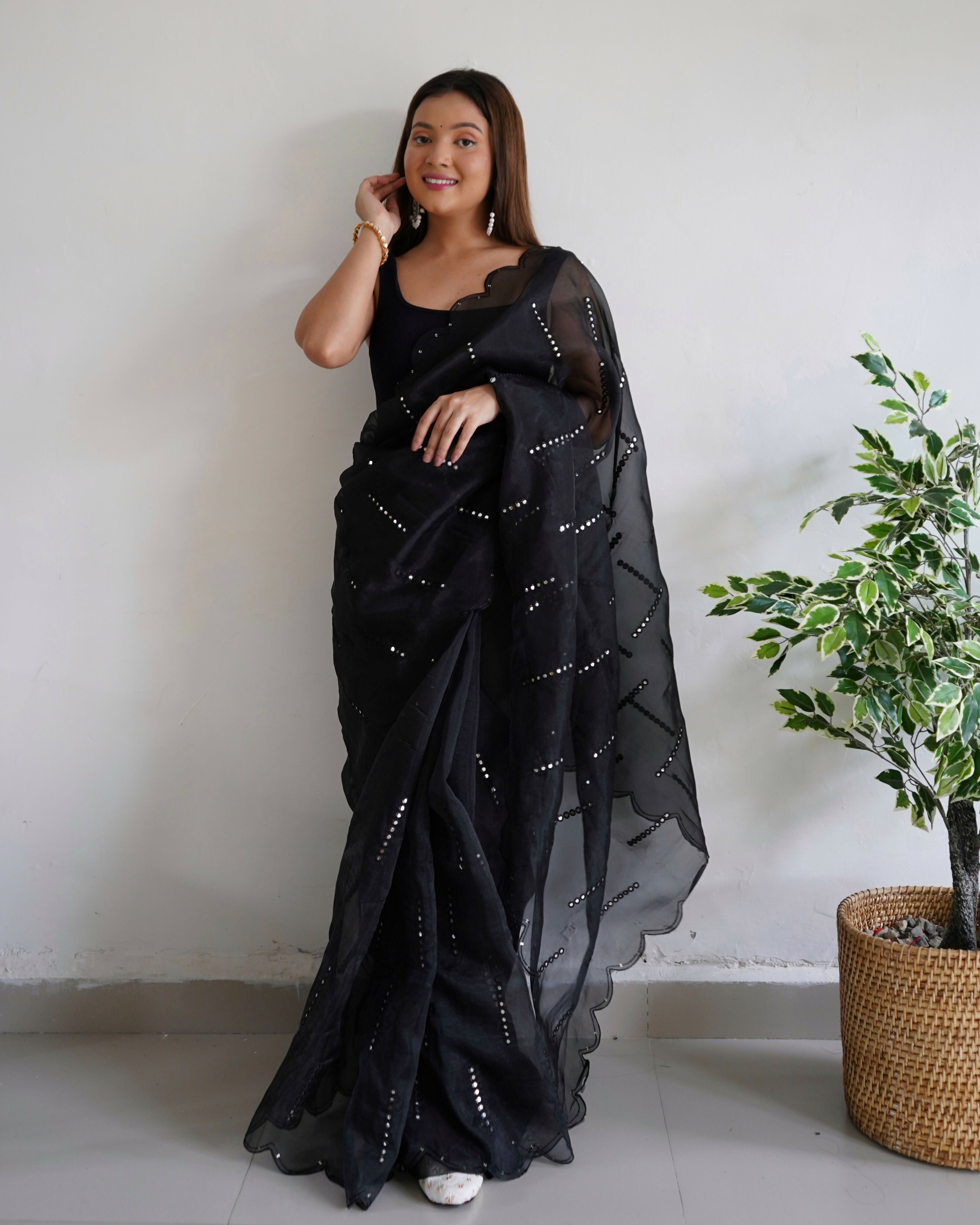 Vamsee Vika 9Mm Black Organza Saree
