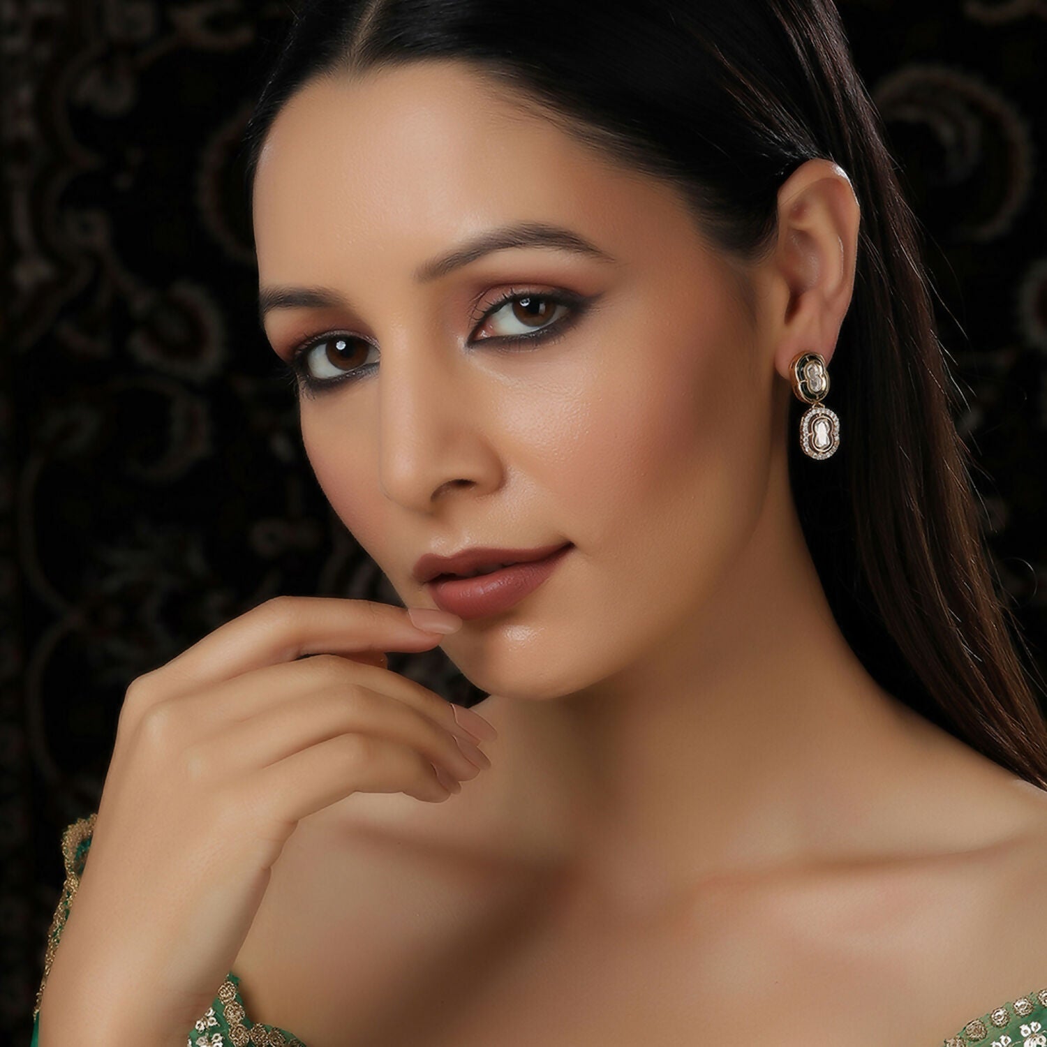 Duet Mufli Meenakari and Diamond Gold-Polished Earrings (Gold) - Ruby Raang