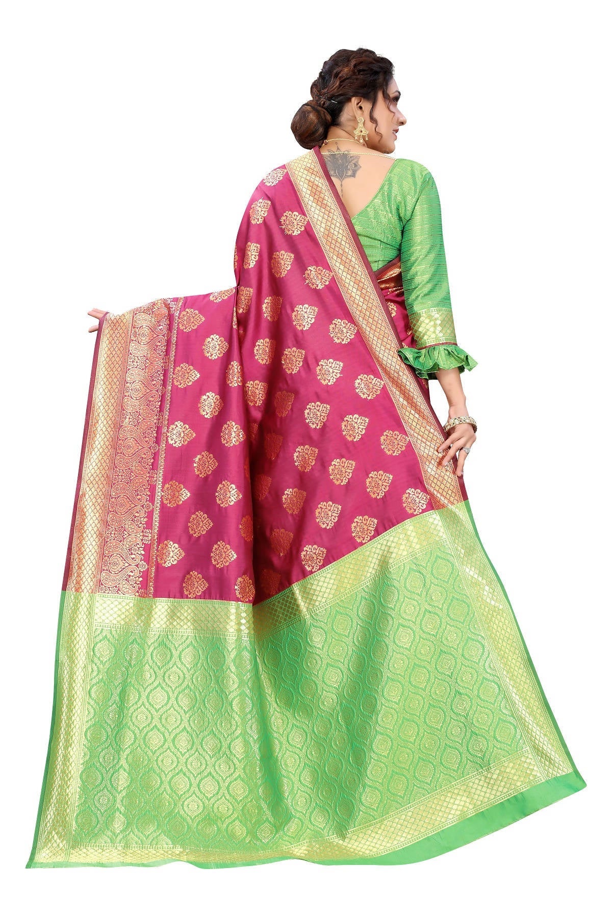 Vamika Ethnic Fire Pink Weaving Banarasi Jacquard Saree
