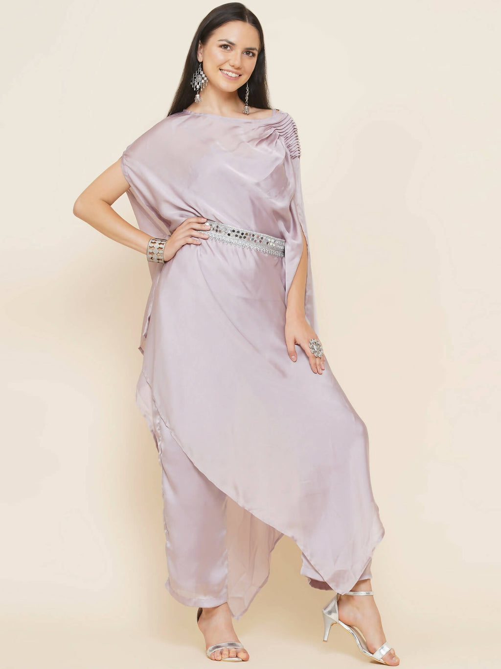 Women Republic Lavender Georgette Assymetical Kurta With Palazzo