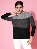 Women Color Block Winter Charcoal Acrylic Sweater - Wool Trees