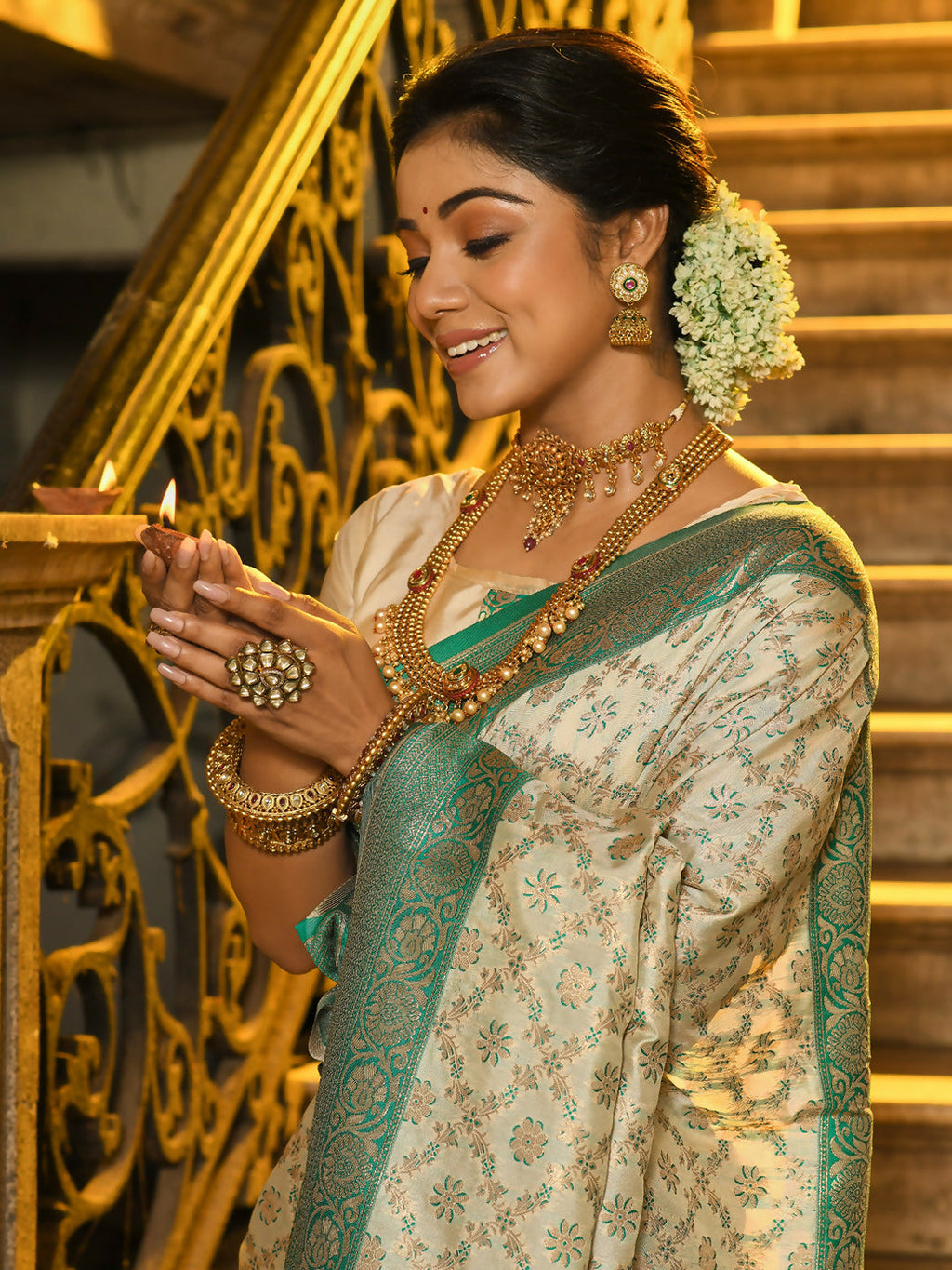 Shree Shyam Fashion Rajvastra Sea Green Banarasi Silk Saree