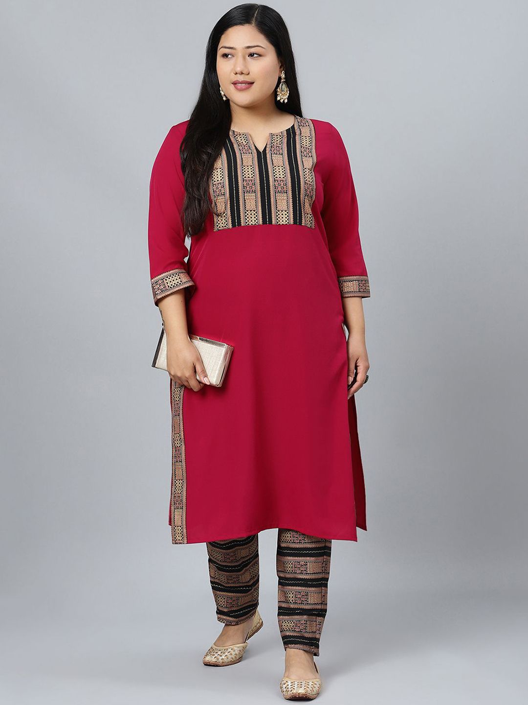 Sztori Plus Size Geometric Printed Straight Kurta With Trousers