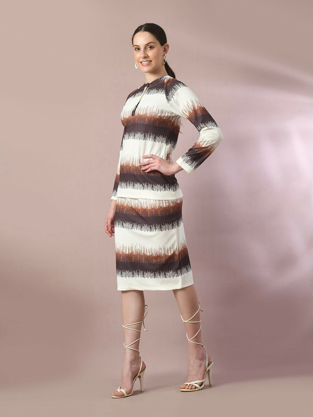 Myshka Women's Multi Printed Round Neck Party Top With Skirt Co-ord set