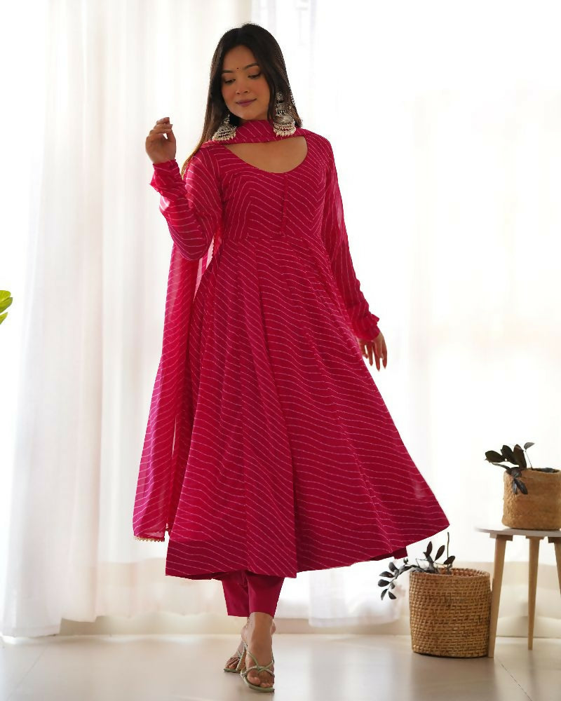 Joban Fashion Rani Pink Kurta Set Georgette Sequence Embroidery Work