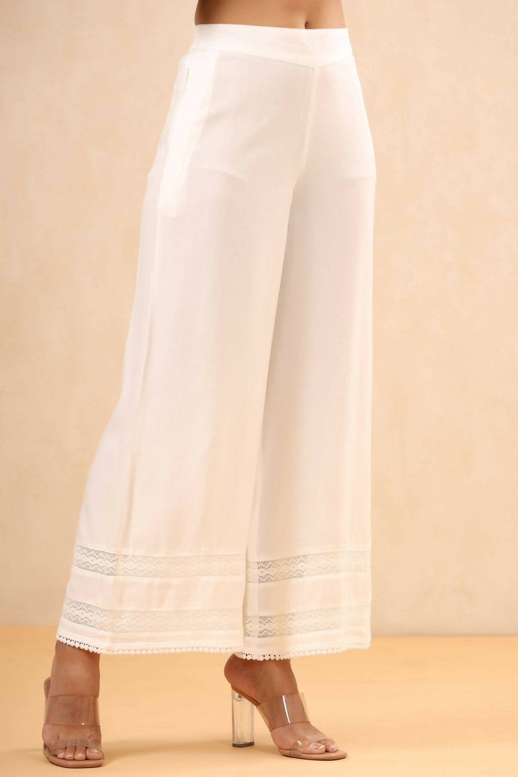Juniper Women White Rayon Solid Straight Palazzo
