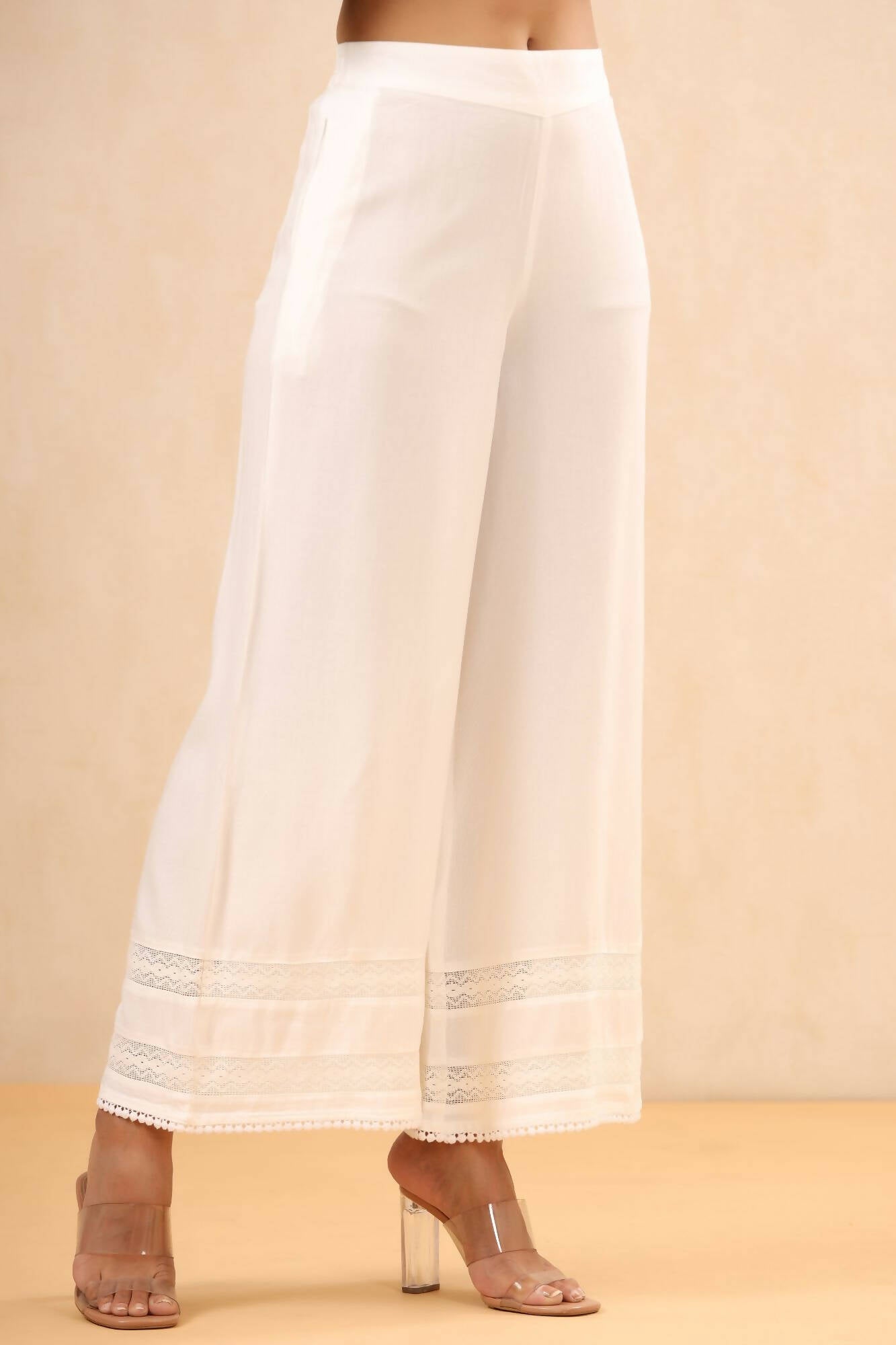 Juniper Women White Rayon Solid Straight Palazzo