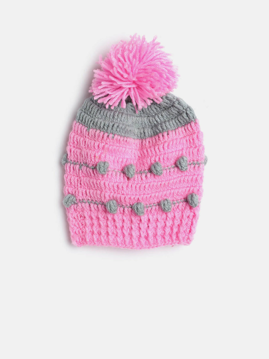 Chutput Kids Woollen Hand Knitted Pom Pom Detail Cap - Pink