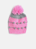 Chutput Kids Woollen Hand Knitted Pom Pom Detail Cap - Pink