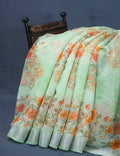 Shades Of Mint Green Floral Design Semi Chanderi Saree By Gayathri Reddy Designer Studio