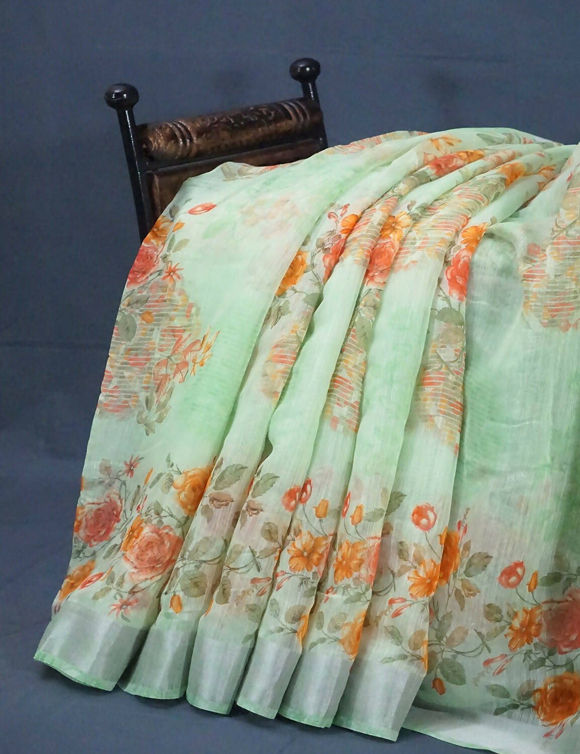 Shades Of Mint Green Floral Design Semi Chanderi Saree By Gayathri Reddy Designer Studio