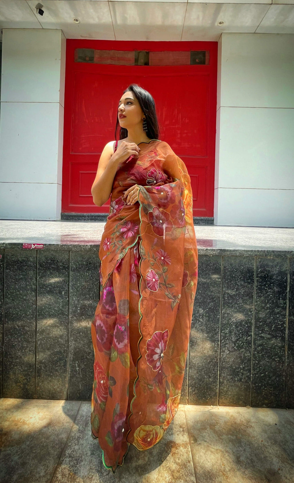 Vamsee Brijbala Mustard Organza Saree