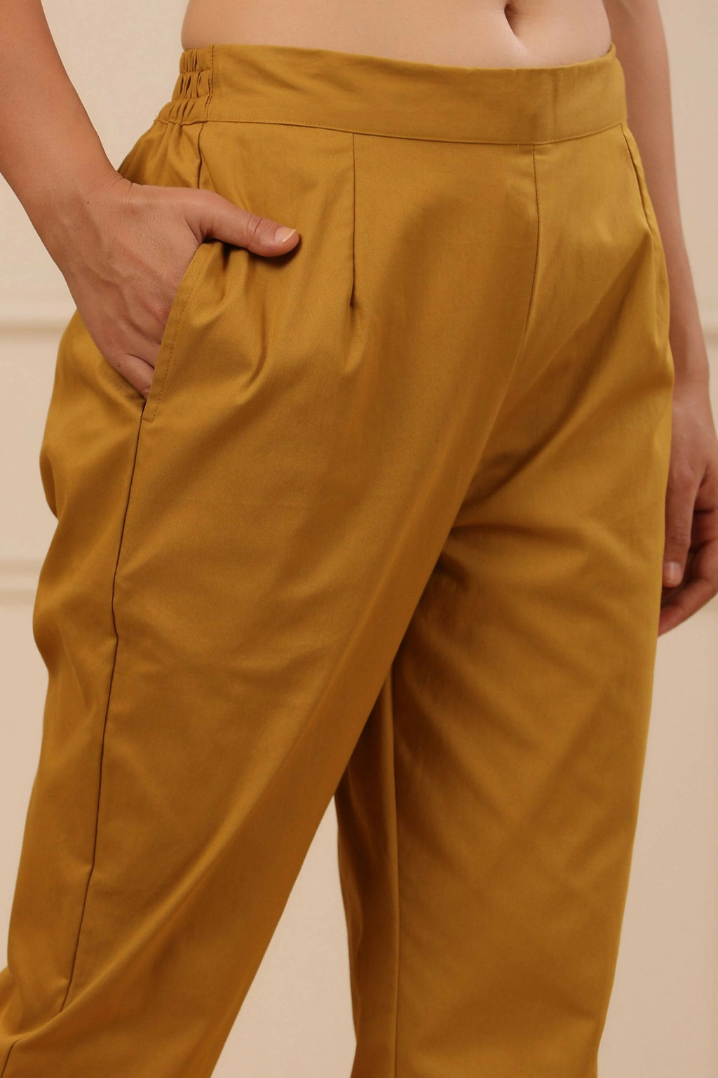 Juniper Women's Mustard Cotton Spendex Solid Straight Pant