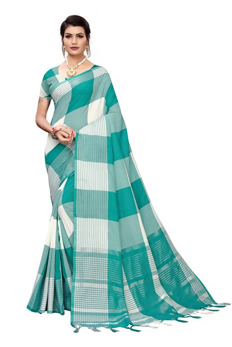 Vamika White Cotton Silk Weaving Saree (Gamma Checks White)