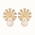 Nuyug 22K Gold-Plated Pearl Drop Zircon Floral Shaped Mini Stud Earrings