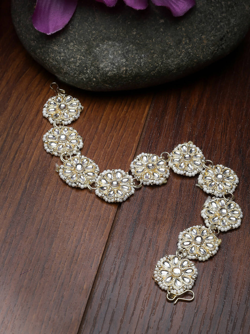 NVR Women's Gold-Polished Traditional Trending Matha Patti