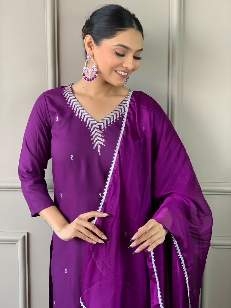 Partywear Designer Ryon Slub White Stitched Suit With Dupatta - Tanisha