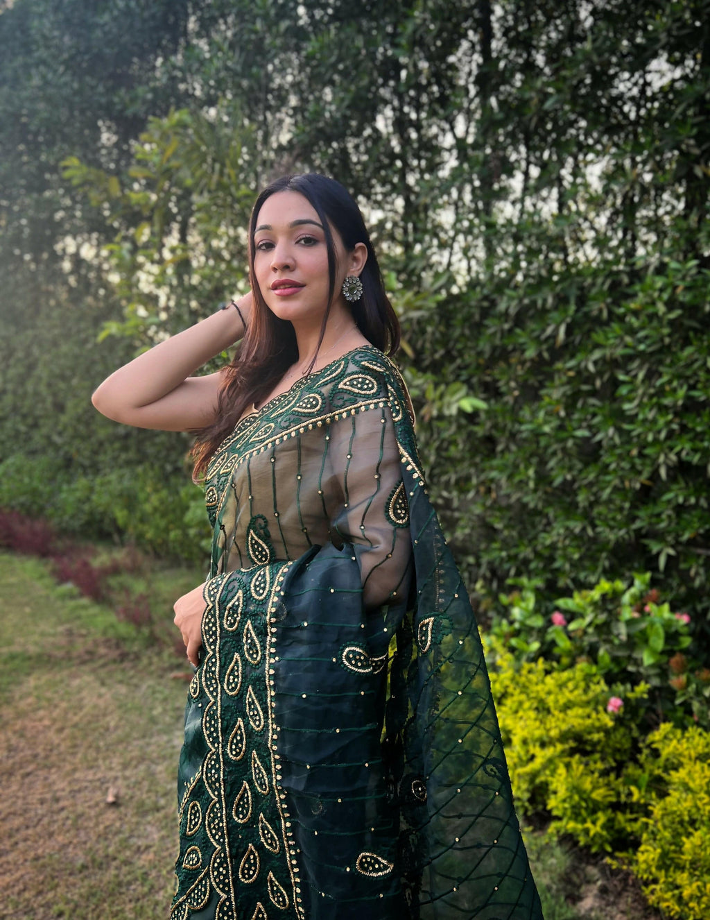 Vamsee Aaisa Green Organza Saree