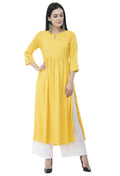 Women's Yellow Thread Work Emb Kurti With Side Slits - G & A Apparels