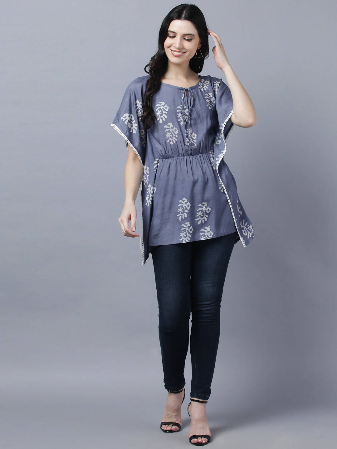 Myshka Stylish Dark Grey Silk Short Sleeve Women's Kaftan