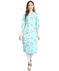 Vamika Sky Blue French Crepe Printed Party Wear/Casual Wear Kurti