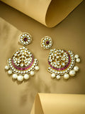Nuyug 22K Gold-Plated Elegant Ruby & Kundan Stone Studded With Pearl Beaded Floral Chandbalis
