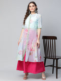 Ahalyaa Women Sea Green Floral Printed Top With Kurta