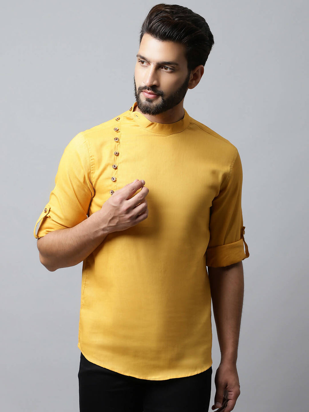 Even Apparels Yellow Color Pure Cotton Men's Kurta With Side Placket (MMS1130)