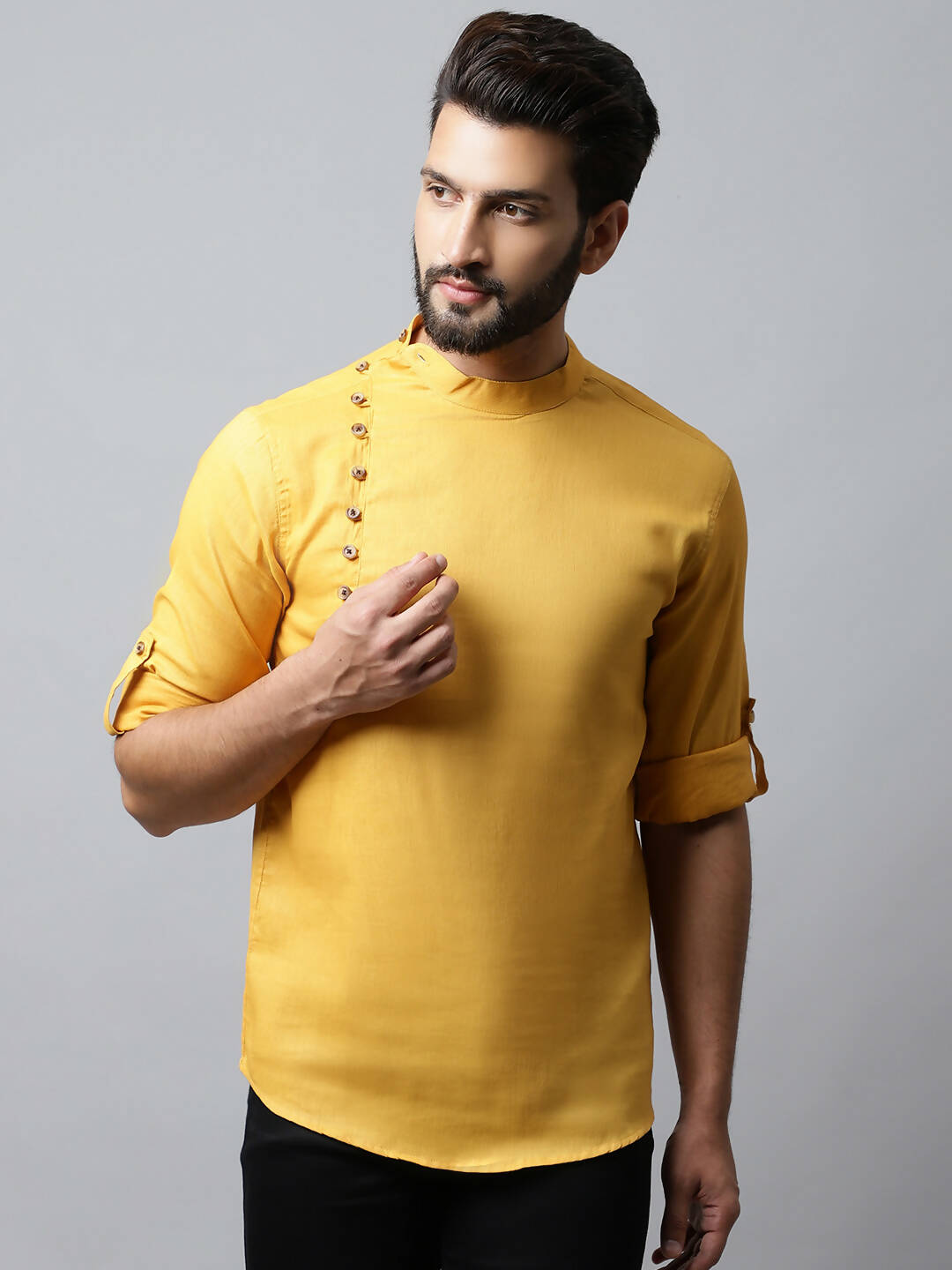 Even Apparels Yellow Color Pure Cotton Men's Kurta With Side Placket (MMS1130)