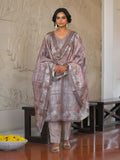 Vaasva Women's Ash Grey Silk Digital Printed Suit Set