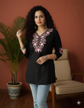 Jaitra Apparels Women Printed Pure Cotton Straight Kurta (Black)