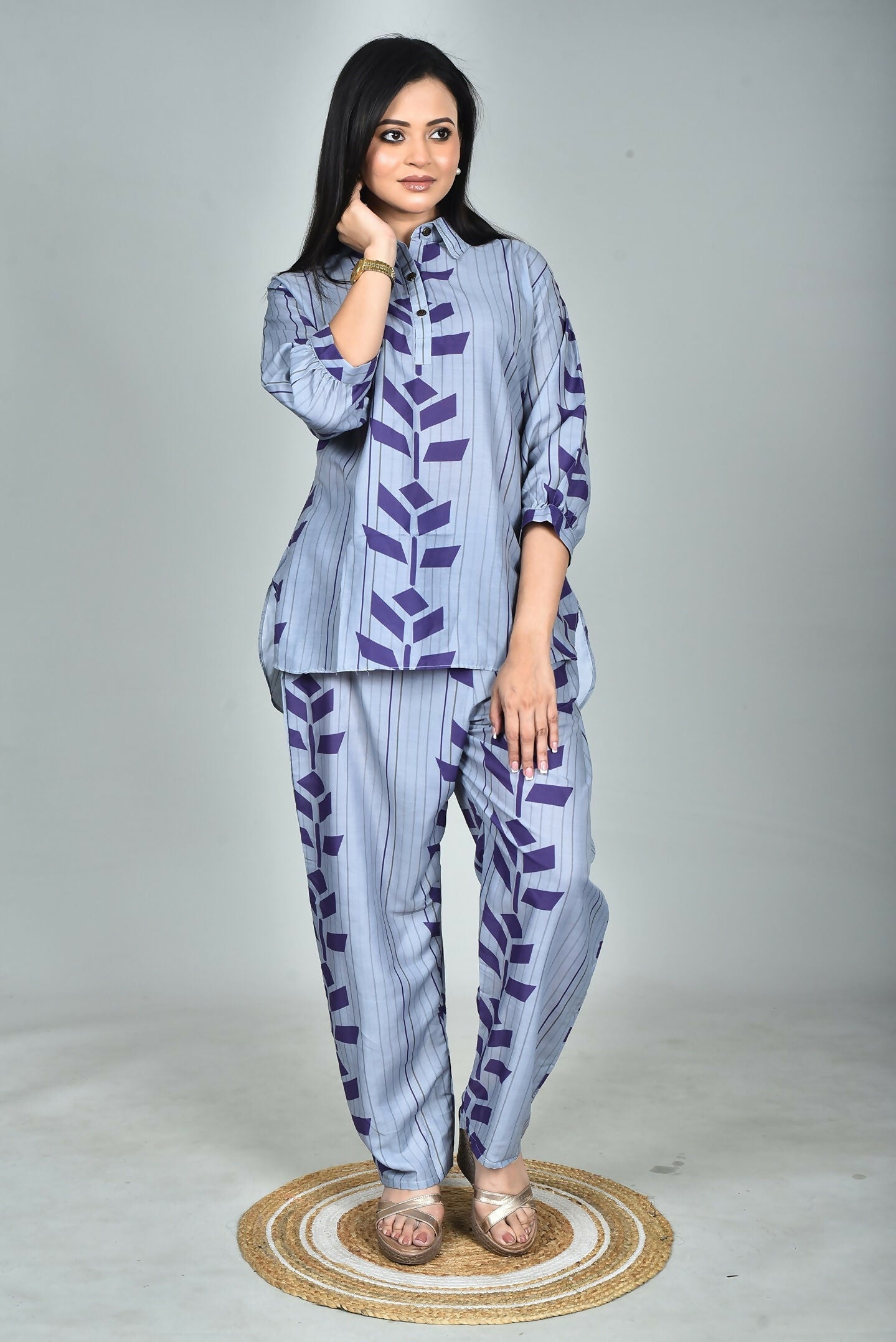 Morchari Digital Print Semi Muslin Co-Ord Set Top & Trouser-Multicolor