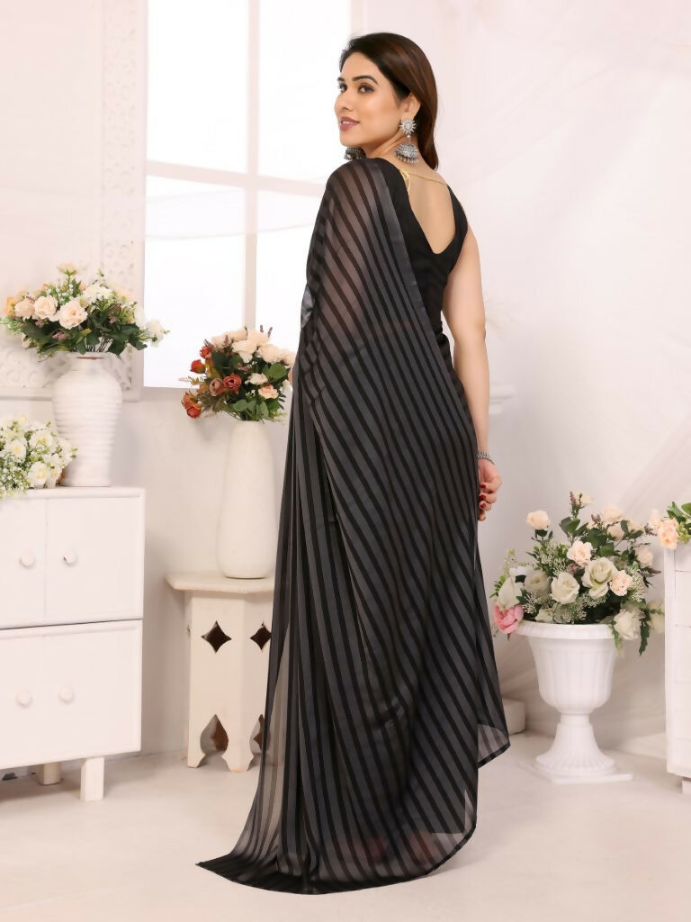 Designer Partywear Black & Grey Georgette Fancy Saree - Satrangi