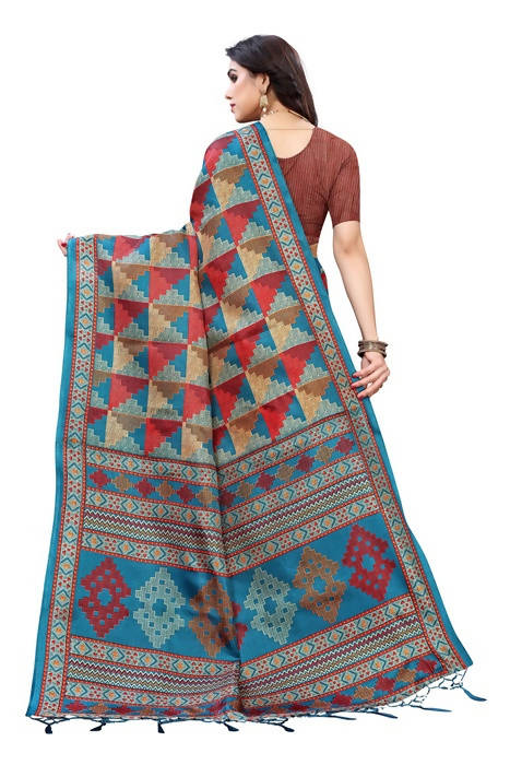 Vamika Multicolor Kalamkari Print With Jhalar Khadi Silk Saree (TANISHA RED)