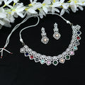 Mominos Fashion Johar Kamal Women Silver-Plated American Diamond Multi Colour Choker Set